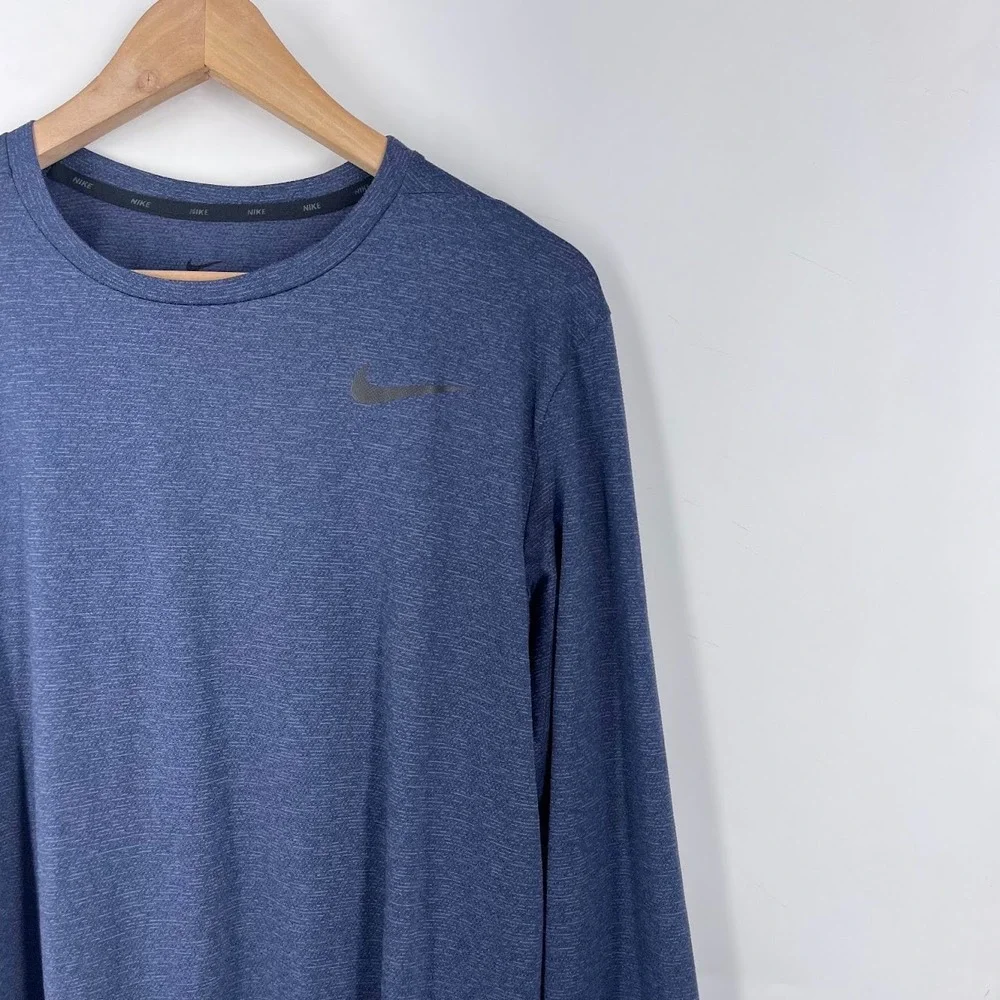 Nike Mens Dri-FIT Long Sleeve Training Shirt Heather Blue AT1120-471 Size M